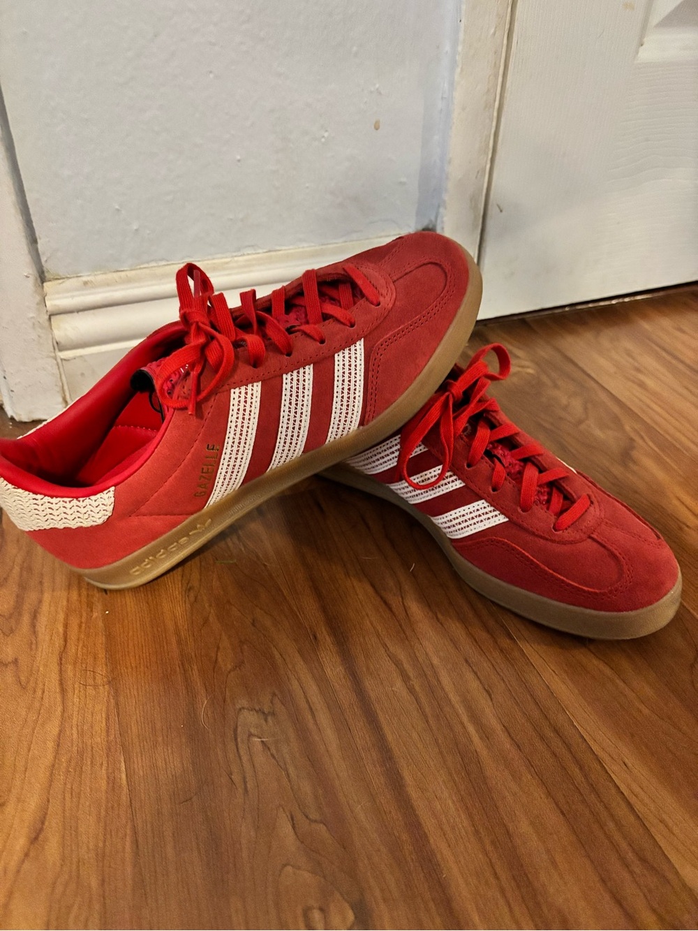 adidas Originals Red Suede Sneakers with White Stripes